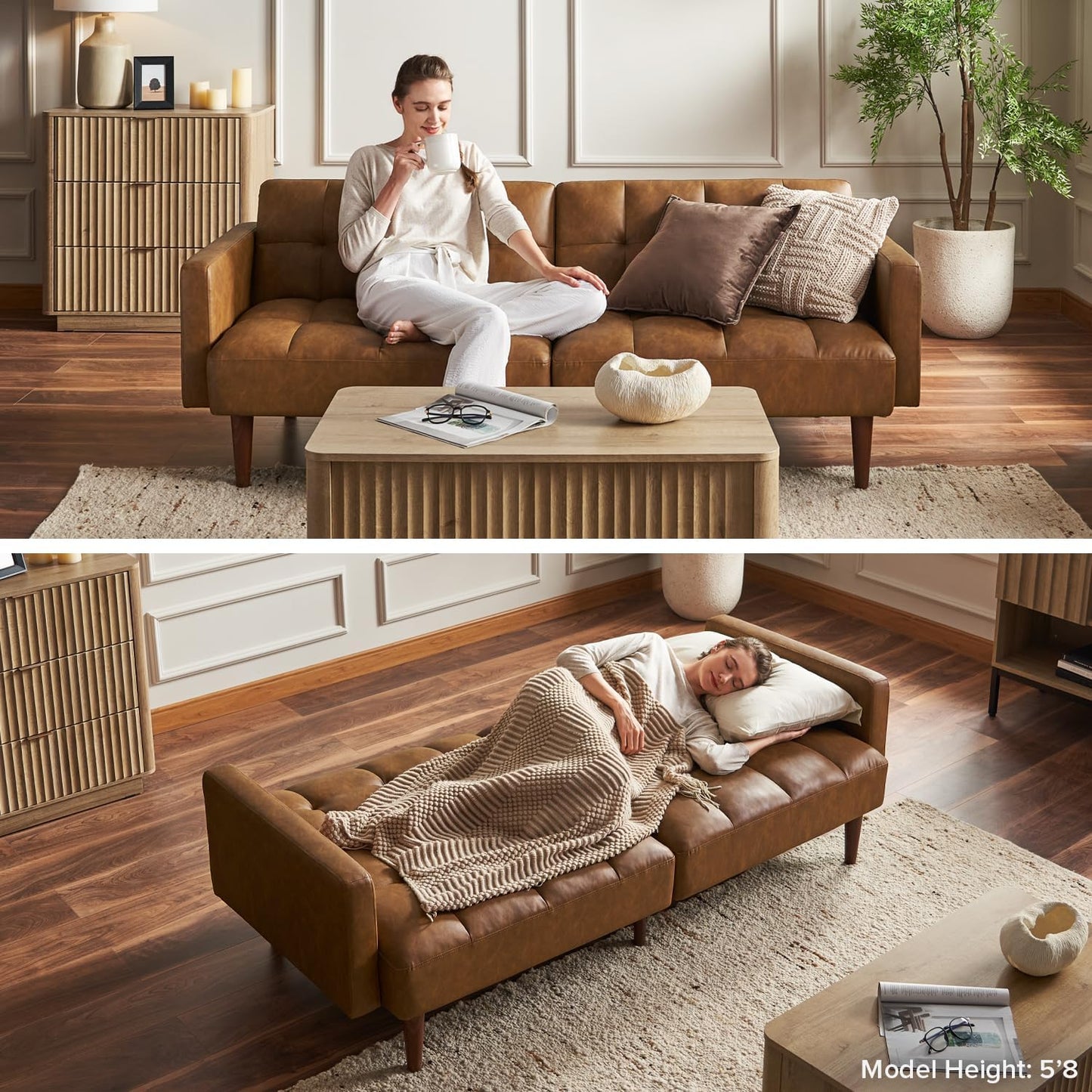 Aaron Futon Convertible Sofa Sleeper Futon with Arms Split Back Design 77.5" Light Gray Fabric