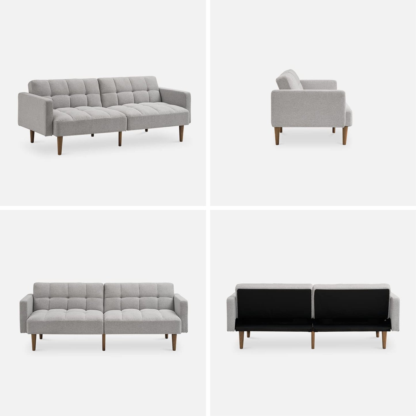 Aaron Futon Convertible Sofa Sleeper Futon with Arms Split Back Design 77.5" Light Gray Fabric