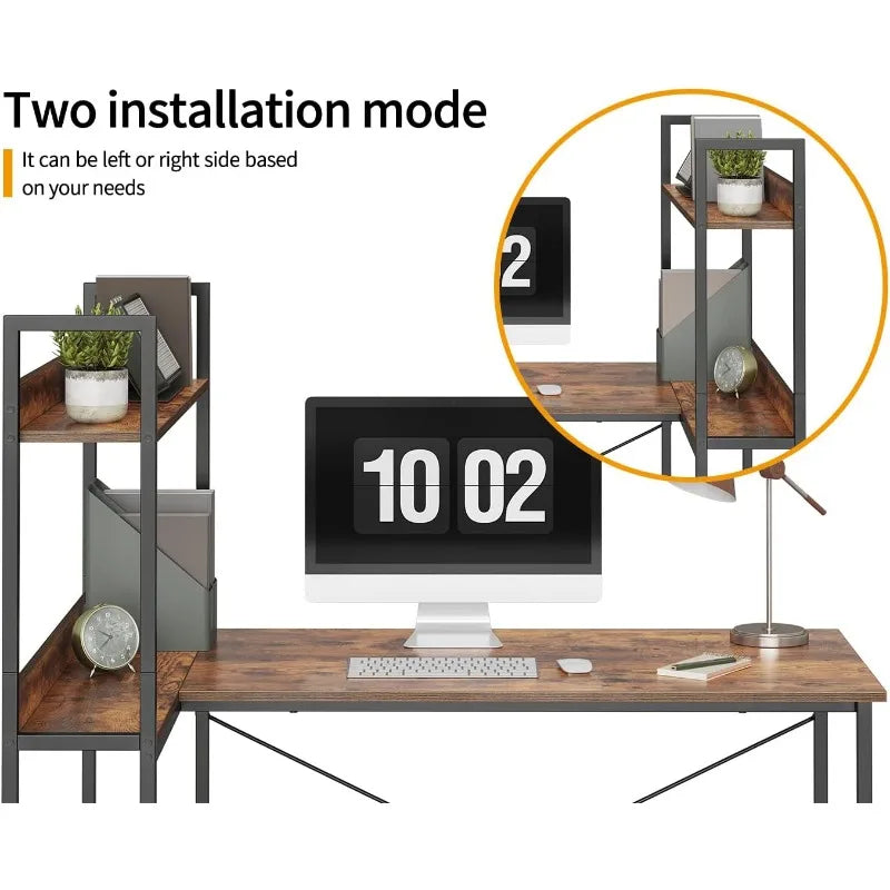 Computer Corner Desk with Storage Shelves, 47 Inch Small L Shaped Computer Desk, Home Office Writing Desk with 2 Hooks