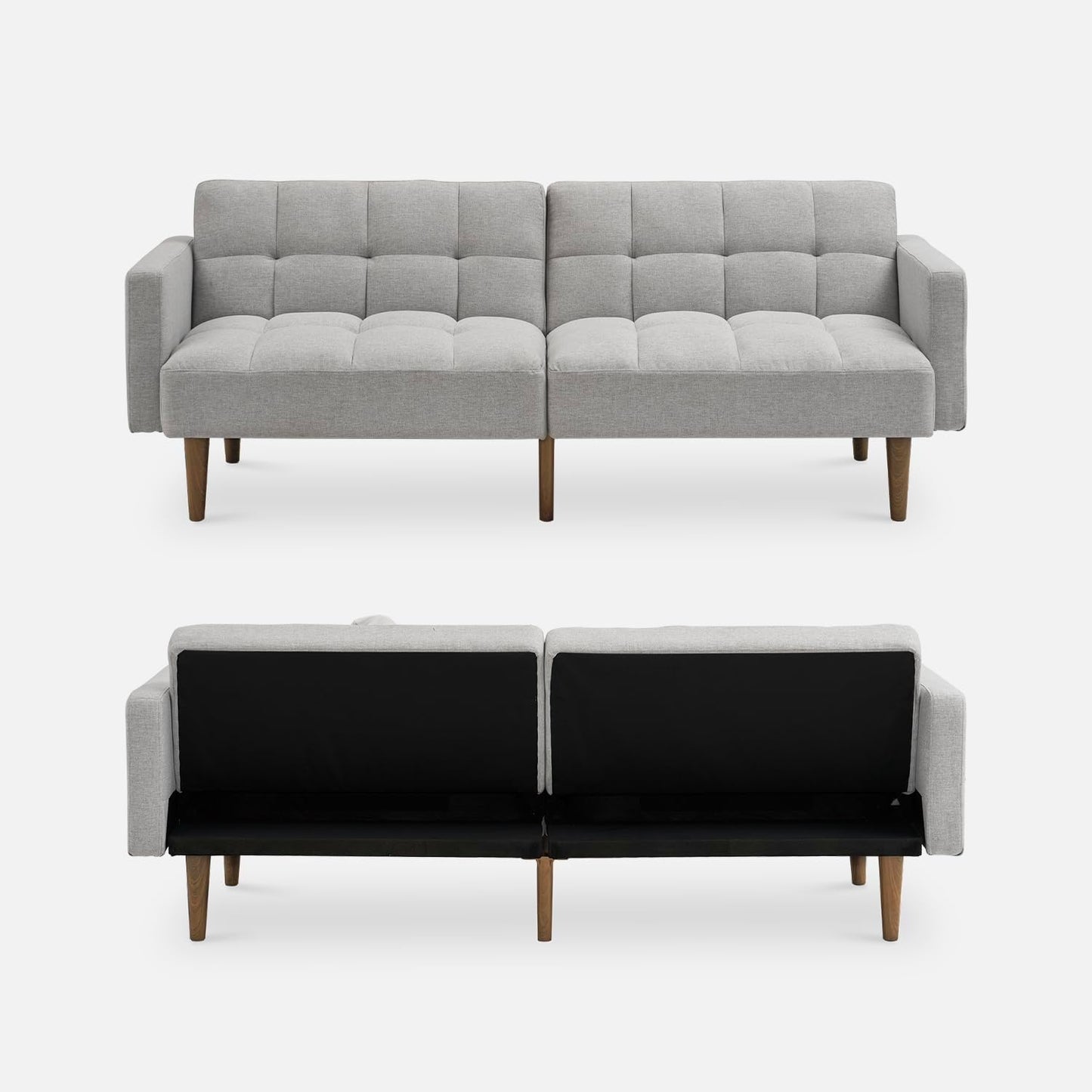 Aaron Futon Convertible Sofa Sleeper Futon with Arms Split Back Design 77.5" Light Gray Fabric