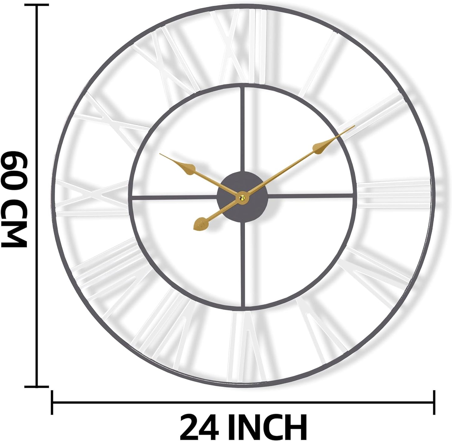 Large Wall Clock for Living Room - 24-Inch Wall Clock - Oversized Centurian Roman Numeral Style Modern Wall Clocks - Large Clock Home Decor - Metal Decorative Analog Metal Clock (White)