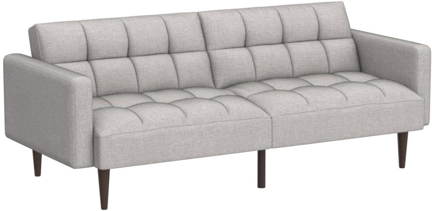 Aaron Futon Convertible Sofa Sleeper Futon with Arms Split Back Design 77.5" Light Gray Fabric
