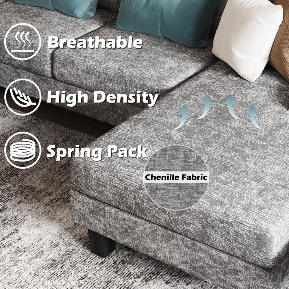 Modern U-Shape Sectional Sofa, Chenille Fabric Modular Couch, 4 Seat Oversized Sofa with Chaise for Living Room, White
