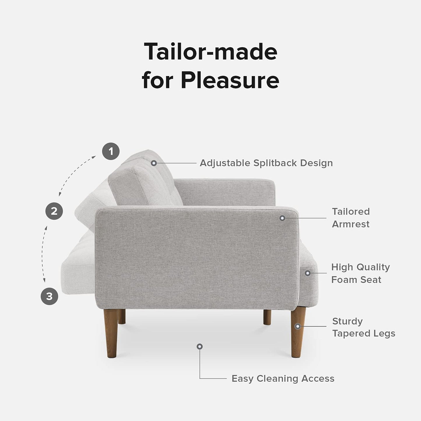 Aaron Futon Convertible Sofa Sleeper Futon with Arms Split Back Design 77.5" Light Gray Fabric