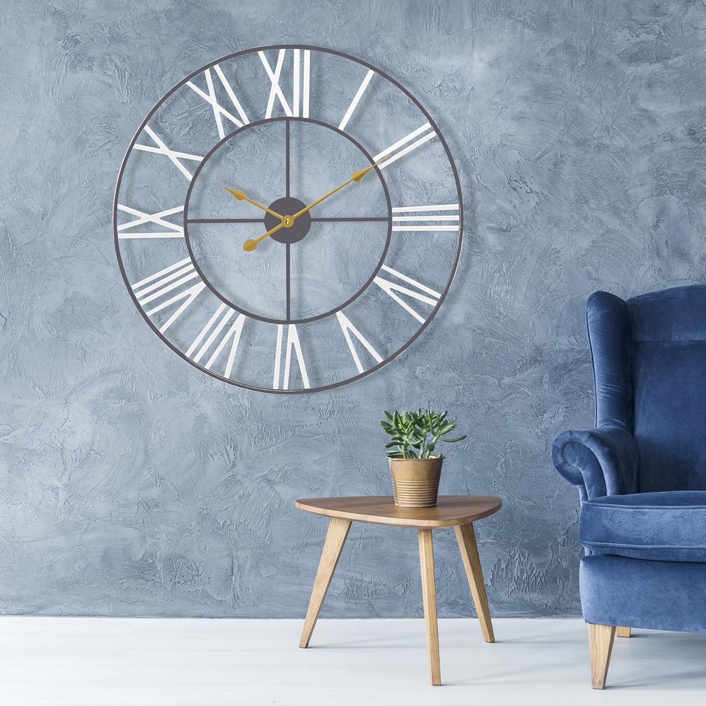 Large Wall Clock for Living Room - 24-Inch Wall Clock - Oversized Centurian Roman Numeral Style Modern Wall Clocks - Large Clock Home Decor - Metal Decorative Analog Metal Clock (White)