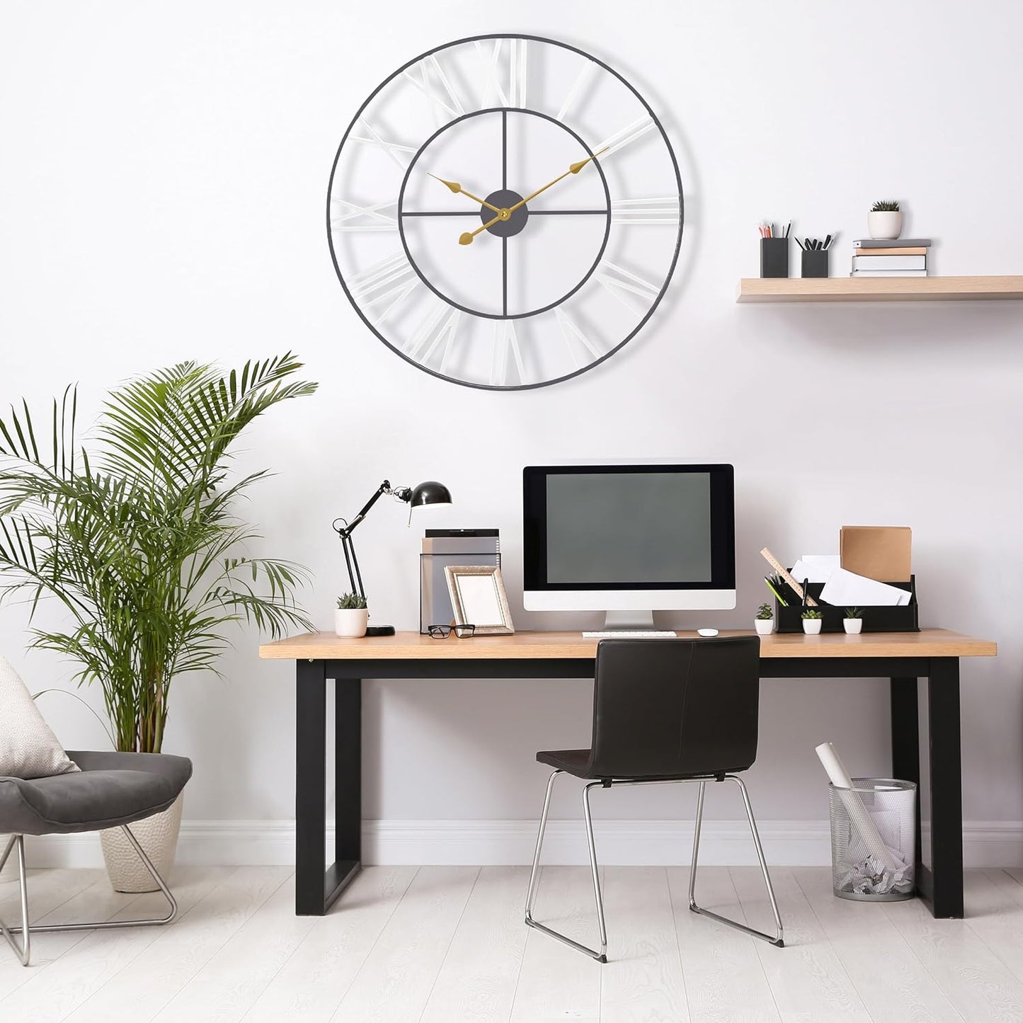 Large Wall Clock for Living Room - 24-Inch Wall Clock - Oversized Centurian Roman Numeral Style Modern Wall Clocks - Large Clock Home Decor - Metal Decorative Analog Metal Clock (White)