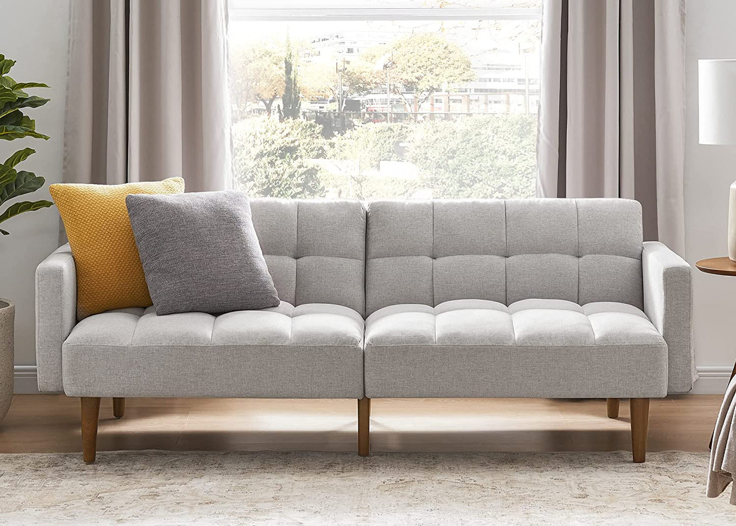 Aaron Futon Convertible Sofa Sleeper Futon with Arms Split Back Design 77.5" Light Gray Fabric