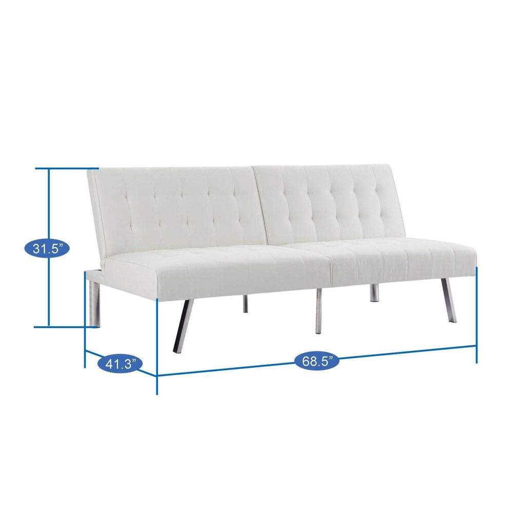 White Convertible Futon Sofa, Modern Reclining Black Sleeper Sofa, Tufted Split Back Linen Futon Sofa Bed