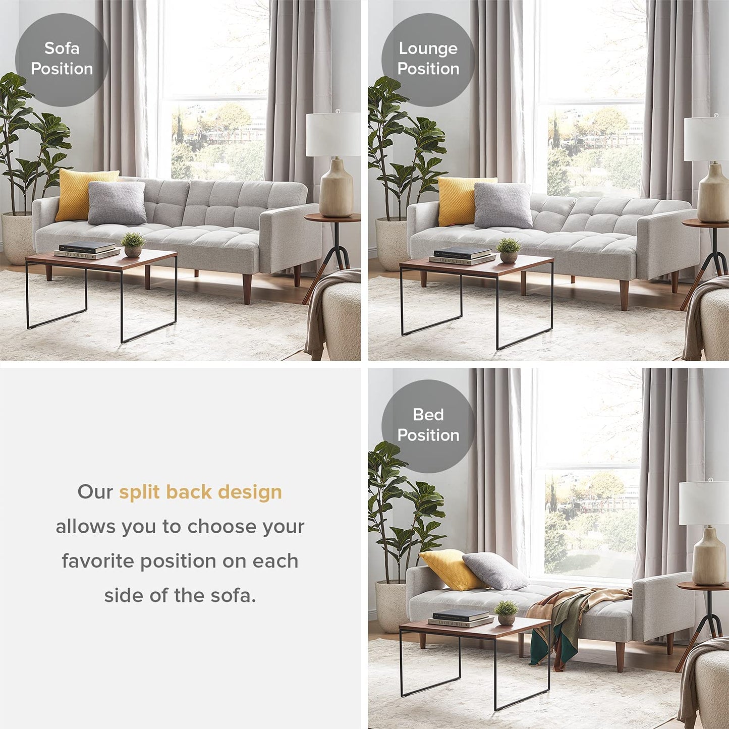 Aaron Futon Convertible Sofa Sleeper Futon with Arms Split Back Design 77.5" Light Gray Fabric