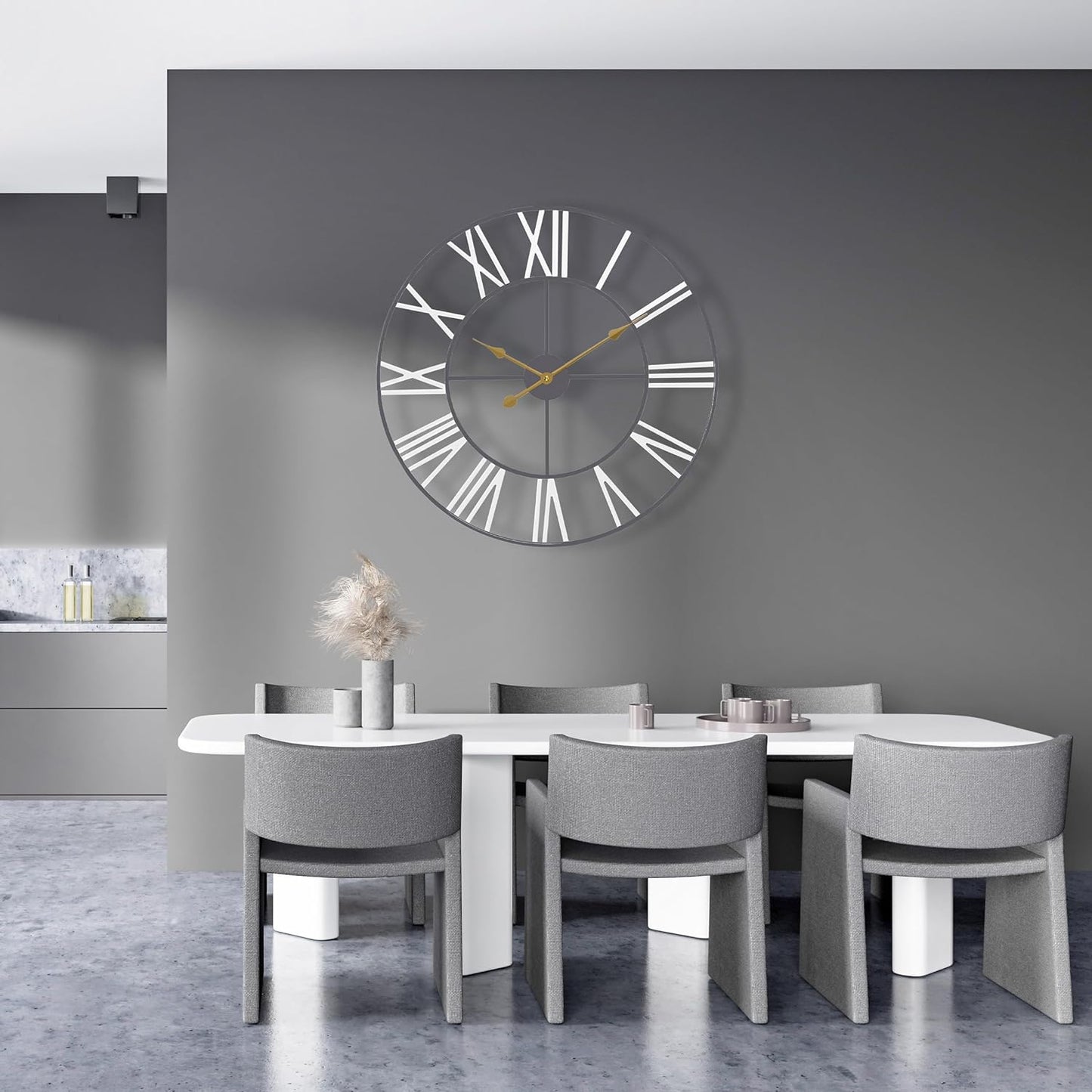 Large Wall Clock for Living Room - 24-Inch Wall Clock - Oversized Centurian Roman Numeral Style Modern Wall Clocks - Large Clock Home Decor - Metal Decorative Analog Metal Clock (White)